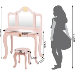 2 in 1 Kinder Schminktisch mit Hocker & Abnehmbarer Spiegel Mädchen Frisiertisch