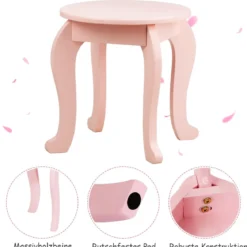 2 in 1 Kinder Schminktisch mit Hocker & Abnehmbarer Spiegel Mädchen Frisiertisch
