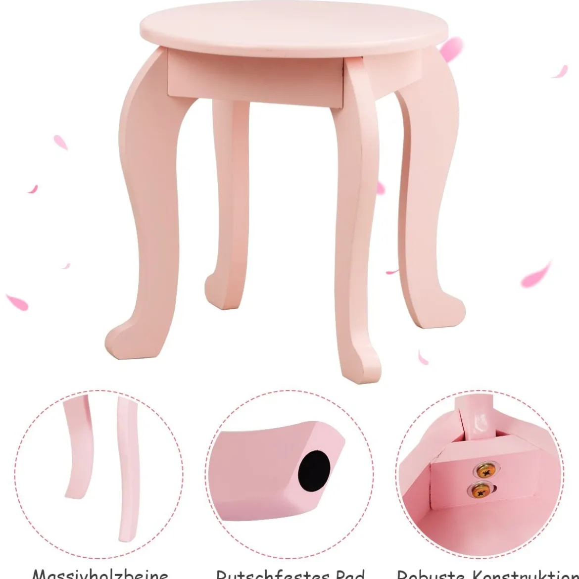 2 in 1 Kinder Schminktisch mit Hocker & Abnehmbarer Spiegel Mädchen Frisiertisch