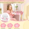 2 in 1 Kinder Schminktisch mit Hocker & 3-Fach Abnehmbarem Spiegel & Schublade Frisiertisch
