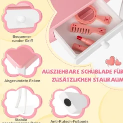 2 in 1 Kinder Schminktisch mit Hocker & 3-Fach Abnehmbarem Spiegel & Schublade Frisiertisch