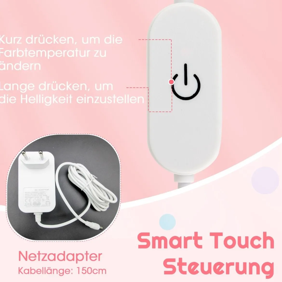 2 in 1 Kinder Schminktisch mit LED-Leuchten & Klappbarem Spiegel & Schubladen Weiß