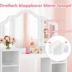 2 in 1 Kinder Schminktisch Schreibtisch mit spiegel 107 × 40 × 117 cm