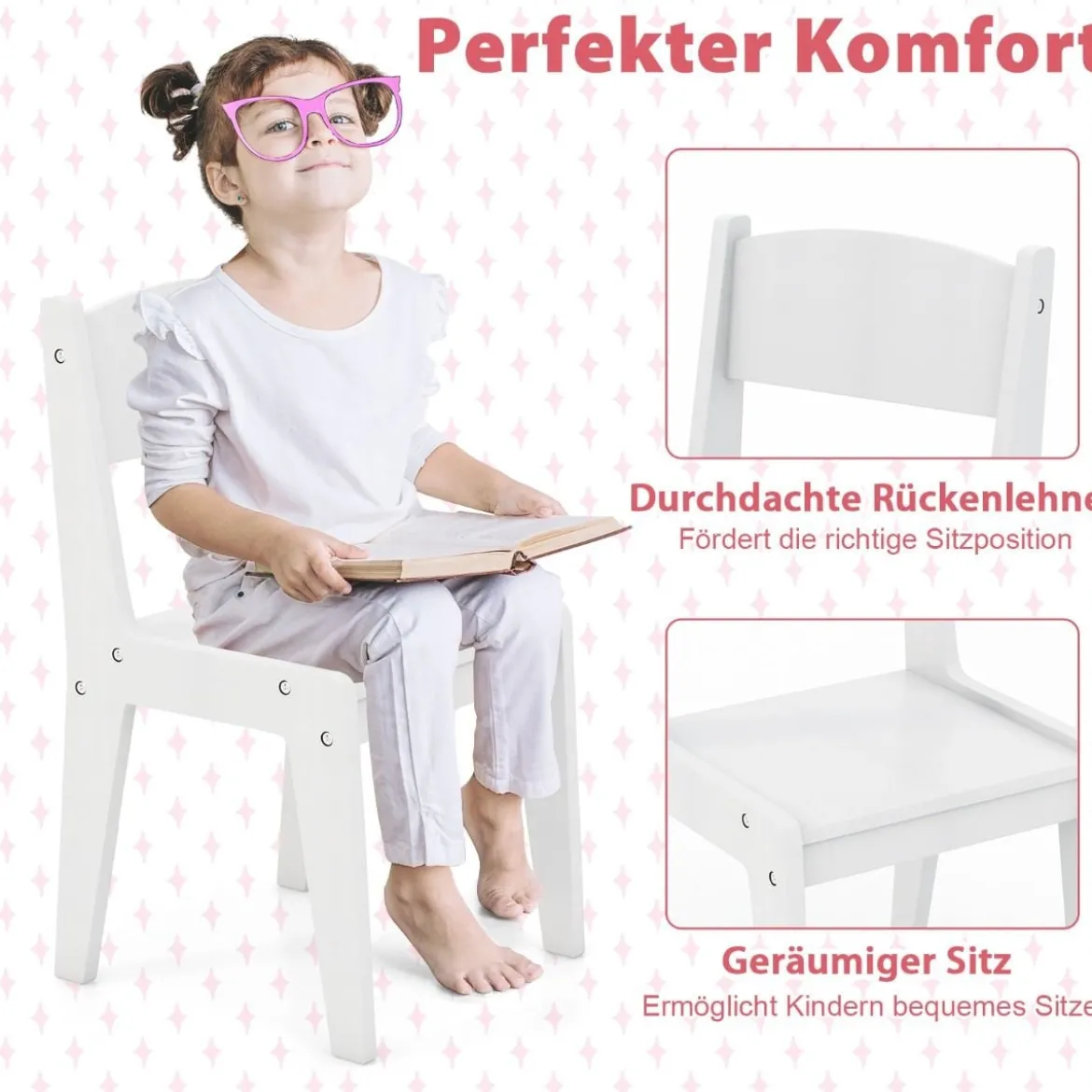 2 in 1 Kinder Schminktisch Set mit Hocker & LED-Lechten & Spiegel & Schublade Kosmetiktisch