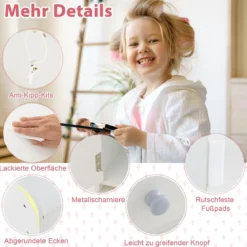2 in 1 Kinder Schminktisch Set mit Hocker & LED-Lechten & Spiegel & Schublade Kosmetiktisch