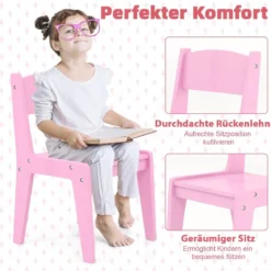 2 in 1 Kinder Schminktisch Set mit Hocker & LED-Lechten & Spiegel & Schublade Kosmetiktisch