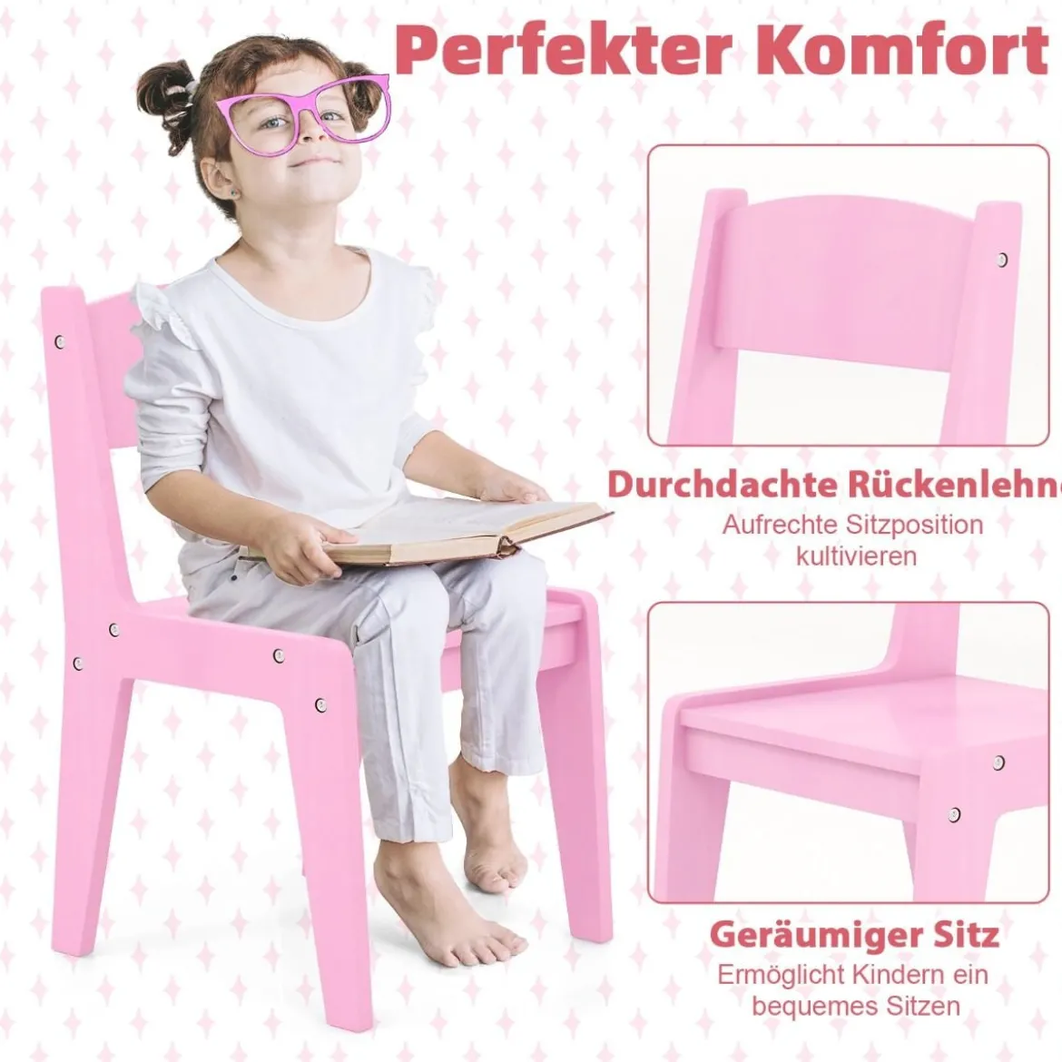 2 in 1 Kinder Schminktisch Set mit Hocker & LED-Lechten & Spiegel & Schublade Kosmetiktisch