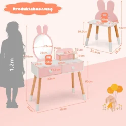 2 in 1 Kinder Schminktisch & Stuhl-Set mit Spiegel & 2 Schubladen & Aufbewahrungsregal Rosa