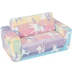 2 in 1 Kindersessel im Dunkeln Leuchtend Ausklappbares Kindersofa aus Samt Kindercouch