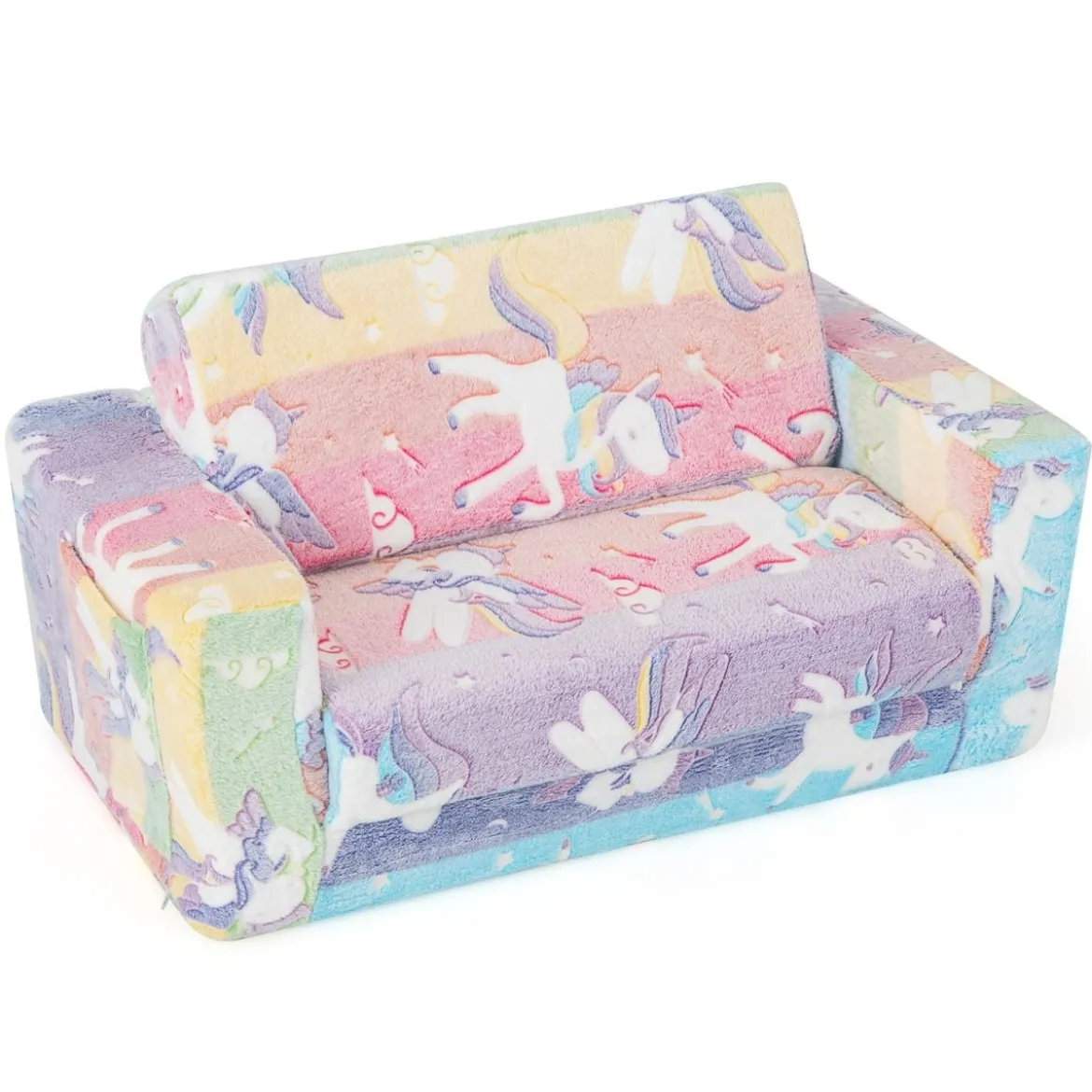 2 in 1 Kindersessel im Dunkeln Leuchtend Ausklappbares Kindersofa aus Samt Kindercouch