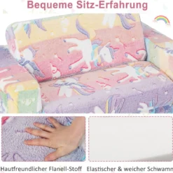 2 in 1 Kindersessel im Dunkeln Leuchtend Ausklappbares Kindersofa aus Samt Kindercouch