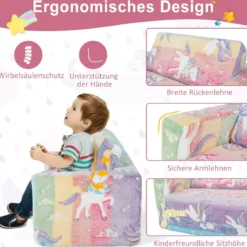 2 in 1 Kindersessel im Dunkeln Leuchtend Ausklappbares Kindersofa aus Samt Kindercouch