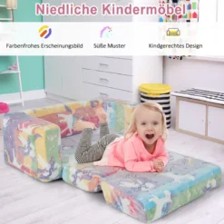 2 in 1 Kindersessel im Dunkeln Leuchtend Ausklappbares Kindersofa aus Samt Kindercouch