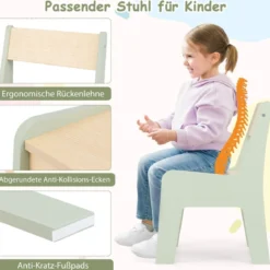 3 in 1 Kindersitzgruppe aus Holz Kindertisch mit Stuhl Kinder Maltisch mit Wendbarer Tischplatte