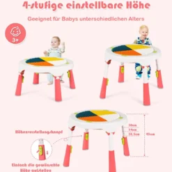 5 in 1 Kindersitzgruppe Kinder Spieltisch klappbar Spieltischset höhenverstellbar Sitzgruppe für Kinder mit Staufach Tisch & 2 Stühle Rosa