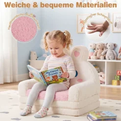 2 in 1 Kindersofa Ausklappbar Kindersessel Umwandelbar Schlafsofa in Hasenform Rosa
