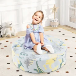2 in 1 Kindersofa rund Spielsofa im Dunkeln Leuchtend Kindercouch gepolstert mit abnehmbarem Bezug Grau/Blau