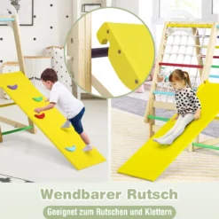 6-in-1 Kinderspielplatz für drinnen Holz Klettergerüst mit Rutsche Affenstangen Natur