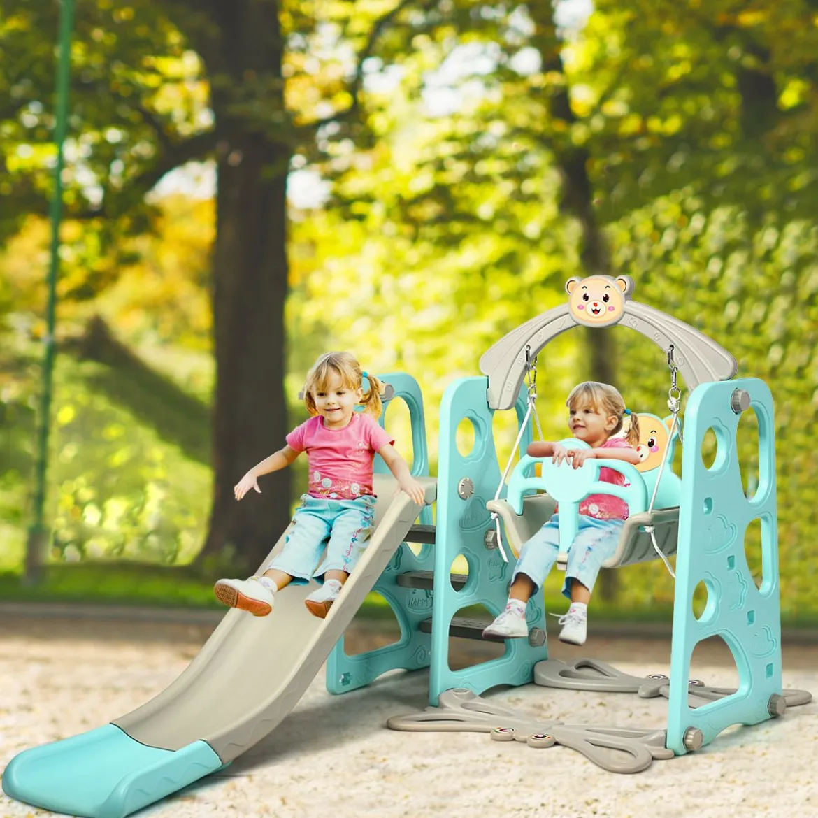 4 in 1 Kinder Spielplatz Kinder Rutsche & Schaukel Gartenschaukel Grün