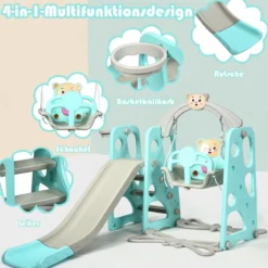 4 in 1 Kinder Spielplatz Kinder Rutsche & Schaukel Gartenschaukel Grün