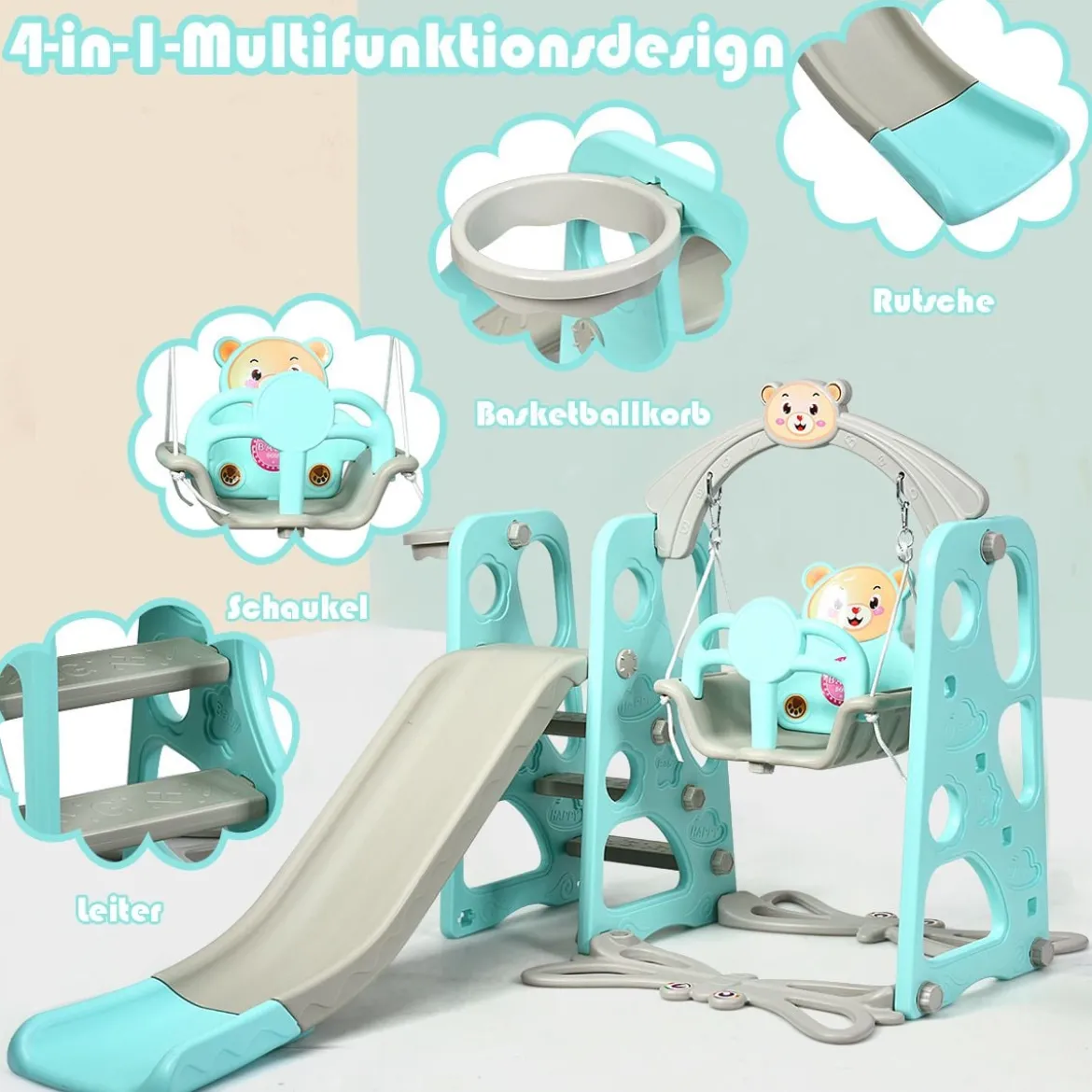 4 in 1 Kinder Spielplatz Kinder Rutsche & Schaukel Gartenschaukel Grün