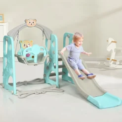 4 in 1 Kinder Spielplatz Kinder Rutsche & Schaukel Gartenschaukel Grün
