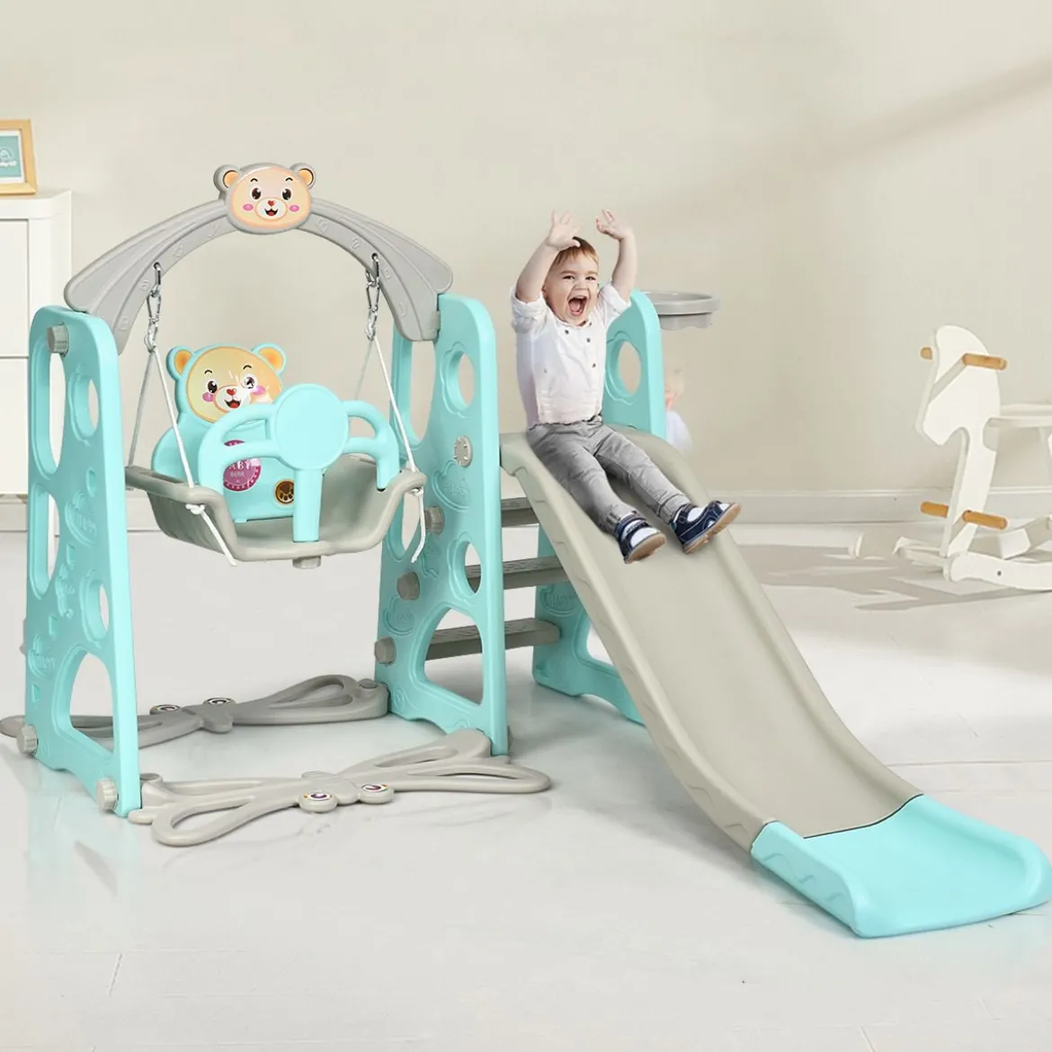 4 in 1 Kinder Spielplatz Kinder Rutsche & Schaukel Gartenschaukel Grün