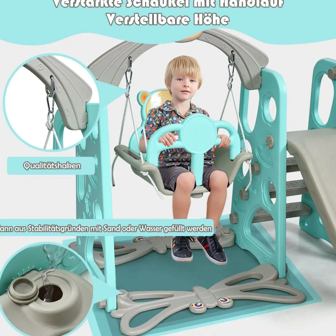 4 in 1 Kinder Spielplatz Kinder Rutsche & Schaukel Gartenschaukel Grün