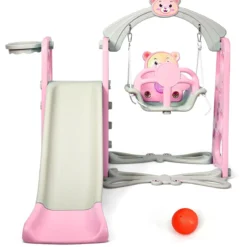 4 in 1 Kinder Spielplatz Kinder Rutsche & Schaukel Gartenschaukel Rosa