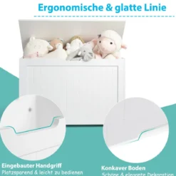 2 in 1 Kinder Spielzeugtruhe aus Holz mit Deckel & Seitengriffe Aufbewahrungsruhe 113L Weiß