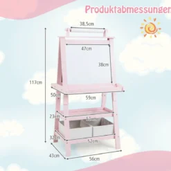 3 in 1 Kinder Staffelei Doppelseitig Whiteboard & Kreidetafel & Zeichenpapier Rosa