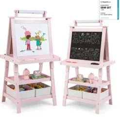 3 in 1 Kinder Staffelei Doppelseitig Whiteboard & Kreidetafel & Zeichenpapier Rosa