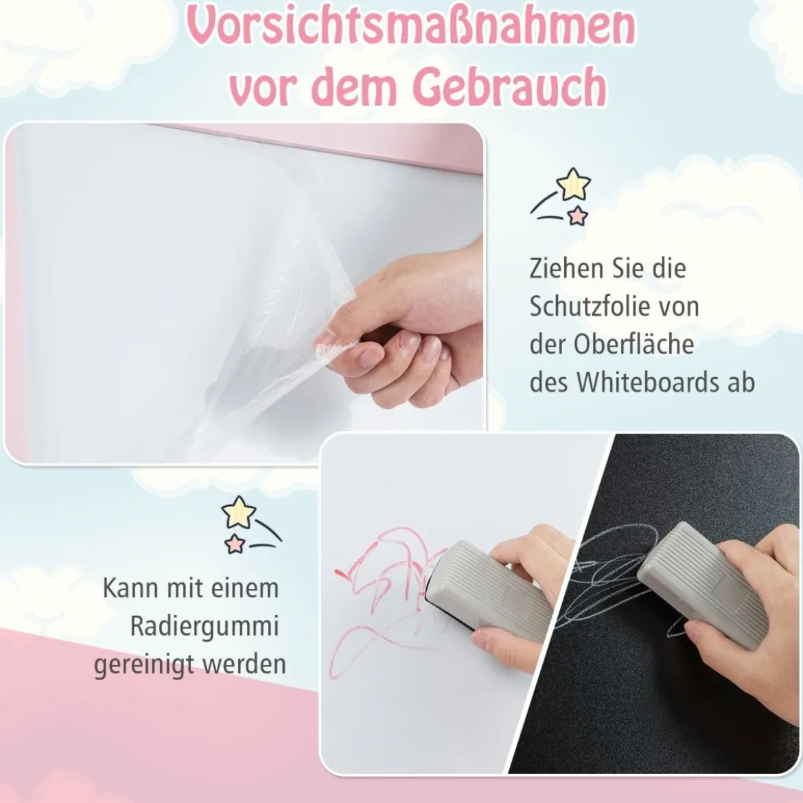 3 in 1 Kinder Staffelei Doppelseitig Whiteboard & Kreidetafel & Zeichenpapier Rosa