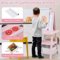3 in 1 Kinder Staffelei Doppelseitig Whiteboard & Kreidetafel & Zeichenpapier Rosa