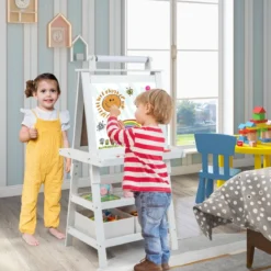 3 in 1 Kinder Staffelei Doppelseitig Whiteboard & Kreidetafel & Zeichenpapier Standtafel Weiß
