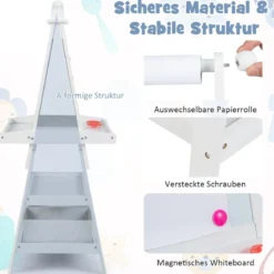 3 in 1 Kinder Staffelei Doppelseitig Whiteboard & Kreidetafel & Zeichenpapier Standtafel Weiß