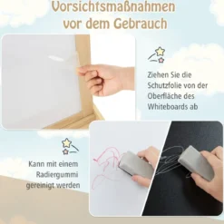 3 in 1 Kinder Staffelei Doppelseitig Whiteboard & Kreidetafel & Zeichenpapier Natur