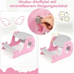4 in 1 Kinder Staffelei in Walform mit Bank & Doppelseitiger Tischplatte & Whiteboard Rosa