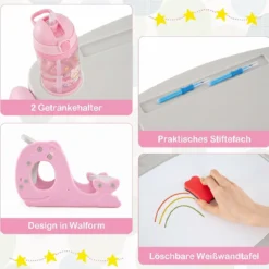 4 in 1 Kinder Staffelei in Walform mit Bank & Doppelseitiger Tischplatte & Whiteboard Rosa