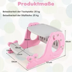 4 in 1 Kinder Staffelei in Walform mit Bank & Doppelseitiger Tischplatte & Whiteboard Rosa