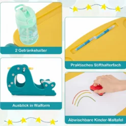 4 in 1 Kinder Staffelei in Walform mit Bank & Doppelseitiger Tischplatte & Whiteboard Gelb