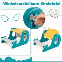 4 in 1 Kinder Staffelei in Walform mit Bank & Doppelseitiger Tischplatte & Whiteboard Gelb