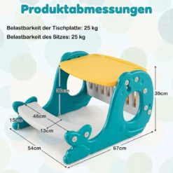 4 in 1 Kinder Staffelei in Walform mit Bank & Doppelseitiger Tischplatte & Whiteboard Gelb