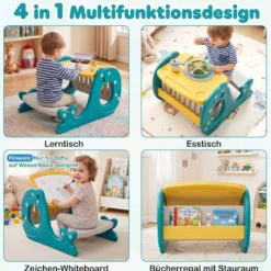 4 in 1 Kinder Staffelei in Walform mit Bank & Doppelseitiger Tischplatte & Whiteboard Gelb
