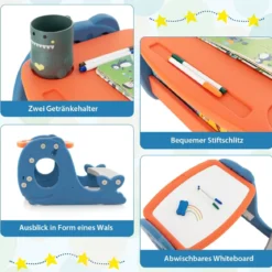 4 in 1 Kinder Staffelei in Walform mit Bank & doppelseitiger Tischplatte & Whiteboard