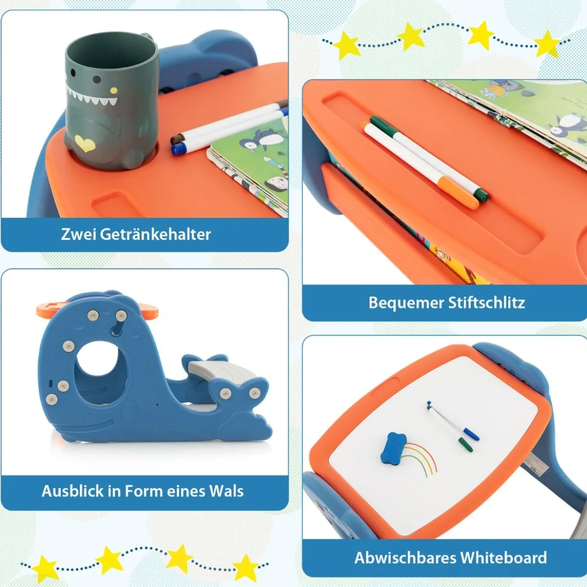 4 in 1 Kinder Staffelei in Walform mit Bank & doppelseitiger Tischplatte & Whiteboard