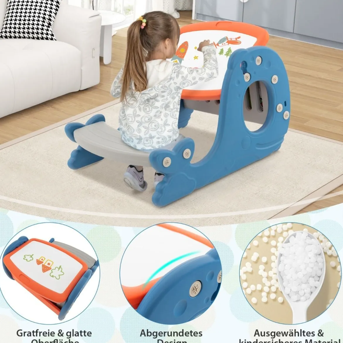 4 in 1 Kinder Staffelei in Walform mit Bank & doppelseitiger Tischplatte & Whiteboard