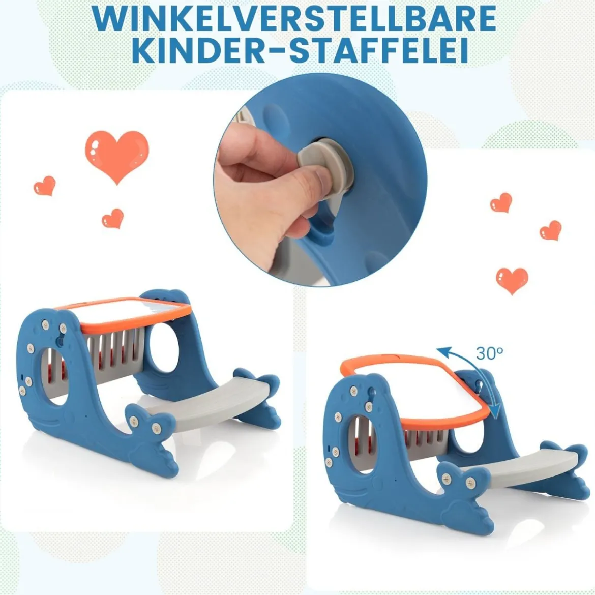 4 in 1 Kinder Staffelei in Walform mit Bank & doppelseitiger Tischplatte & Whiteboard