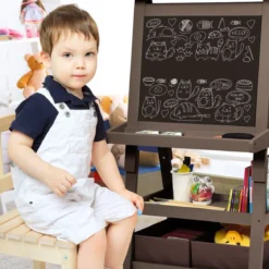 3 in 1 Kinder Staffelei Kindertafel doppelseitig Whiteboard Standtafel inkl. Magneten für Kleinkinder Kaffee
