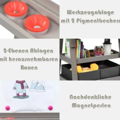 3 in 1 Kinder Staffelei Kindertafel doppelseitig Whiteboard & Kreidetafel & Zeichenpapier für Kleinkinder Grau